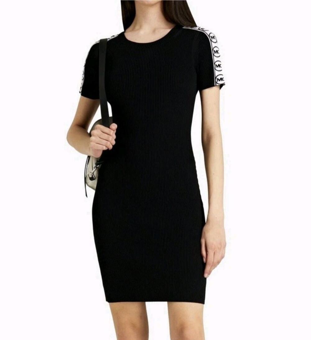NWOT Michael Kors Black Ribbed Knit Short Sleeve Dress Size Small